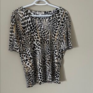 Traditions Black & Gold Animal Print Pleated Women's Top Travel Cruise Dressy